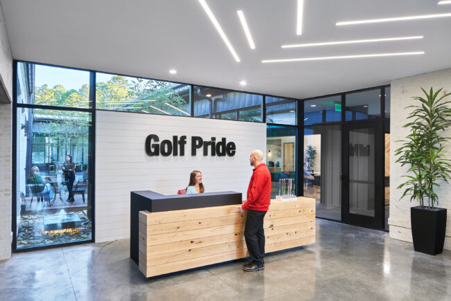 Lobby of Golf Pride looking into central, outdoor courtyard