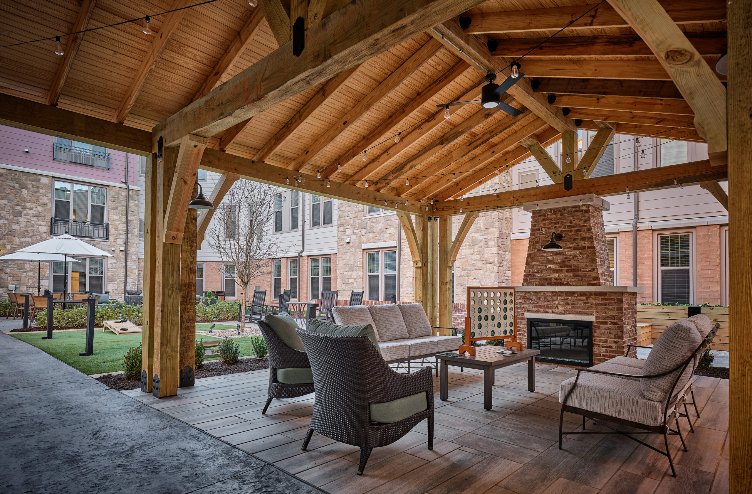Waltonwood Leadmine exterior gathering with fireplace