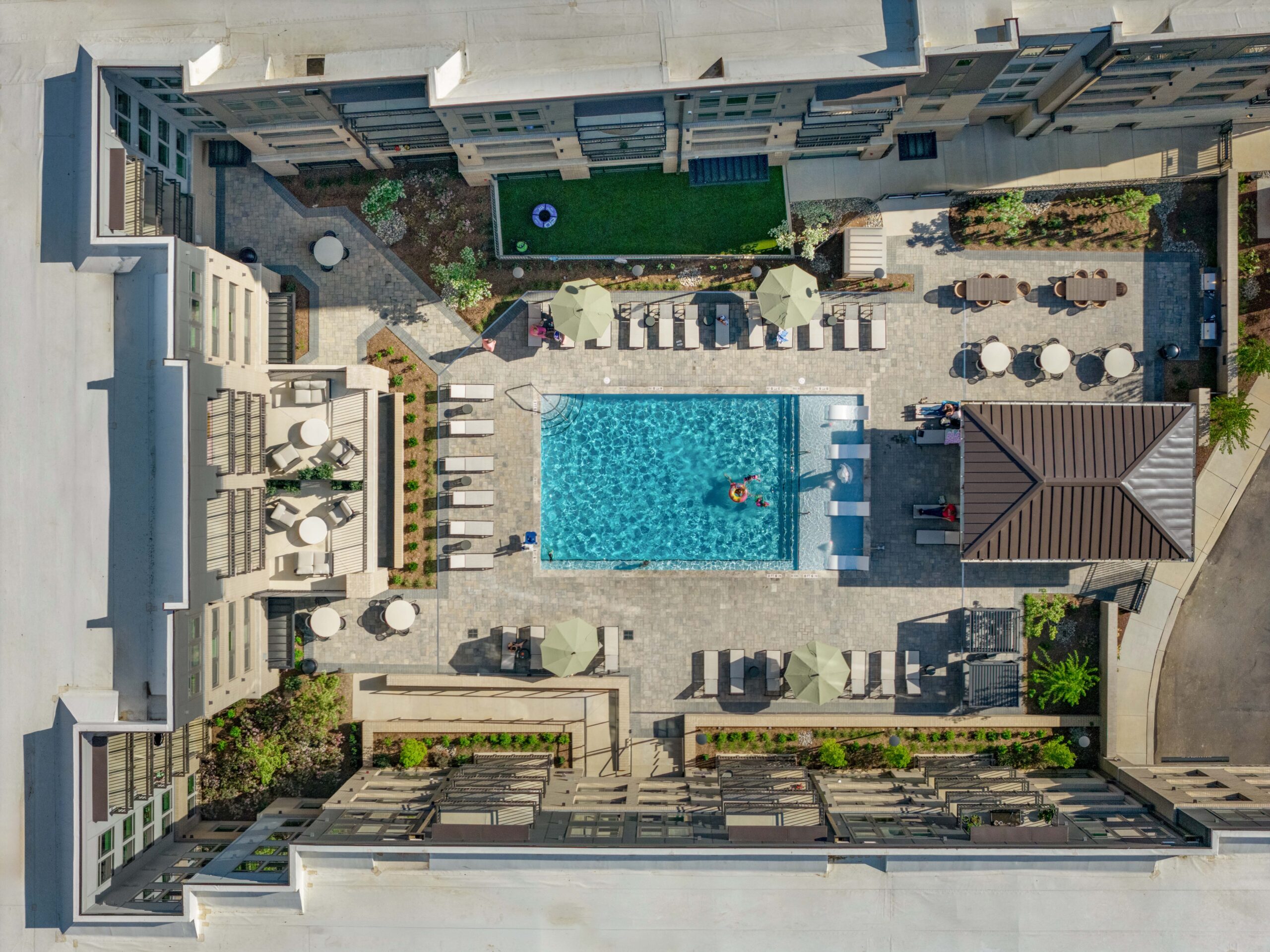Meridian East Chatham aerial pool courtyard view